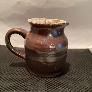 Handcrafted Brown Ceramic Pitcher, 6” tall, sturdy, pottery from the ‘70’s